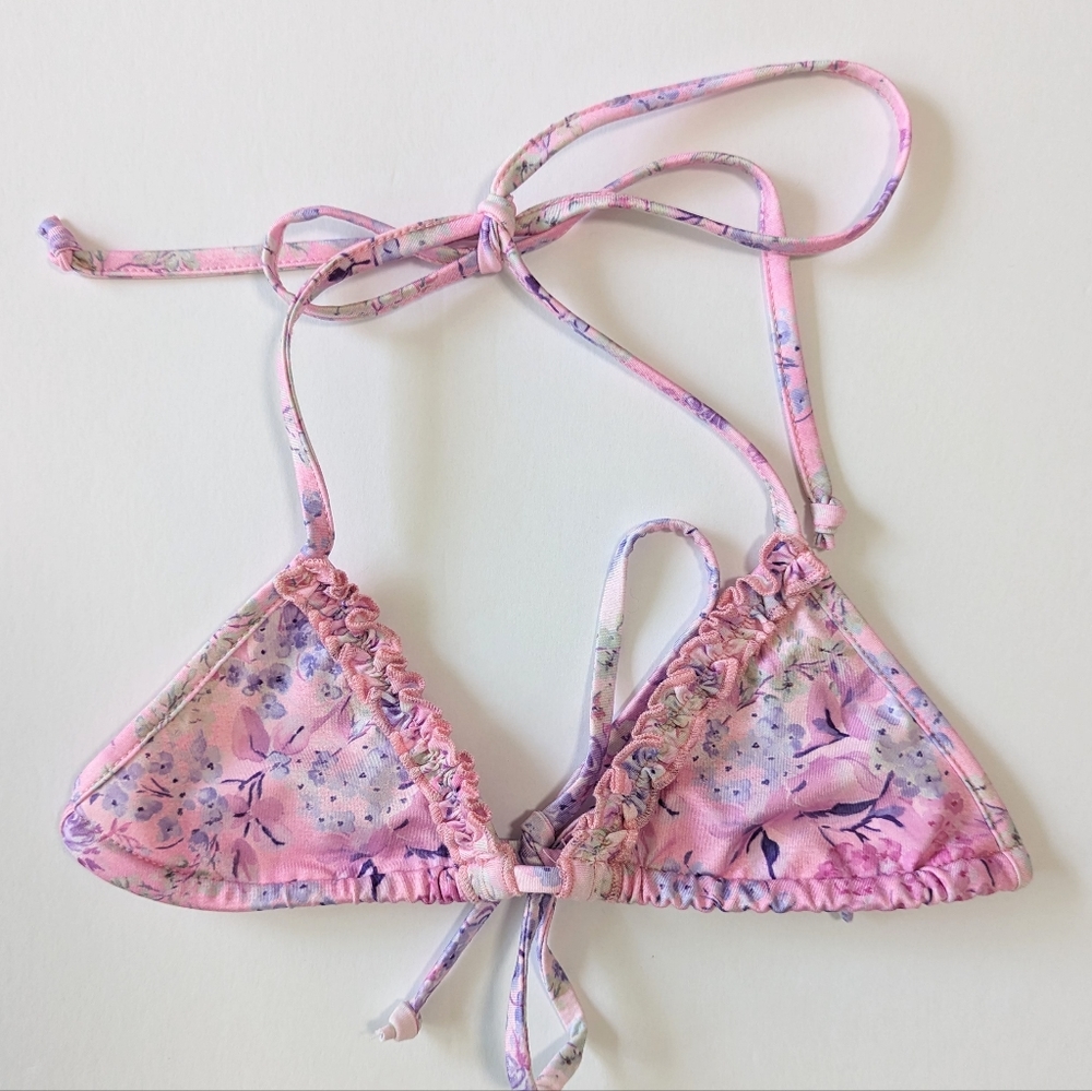 LoveShackFancy Harbor String Bikini Top Floral Ruffle Pink Purple Size 3-4Y